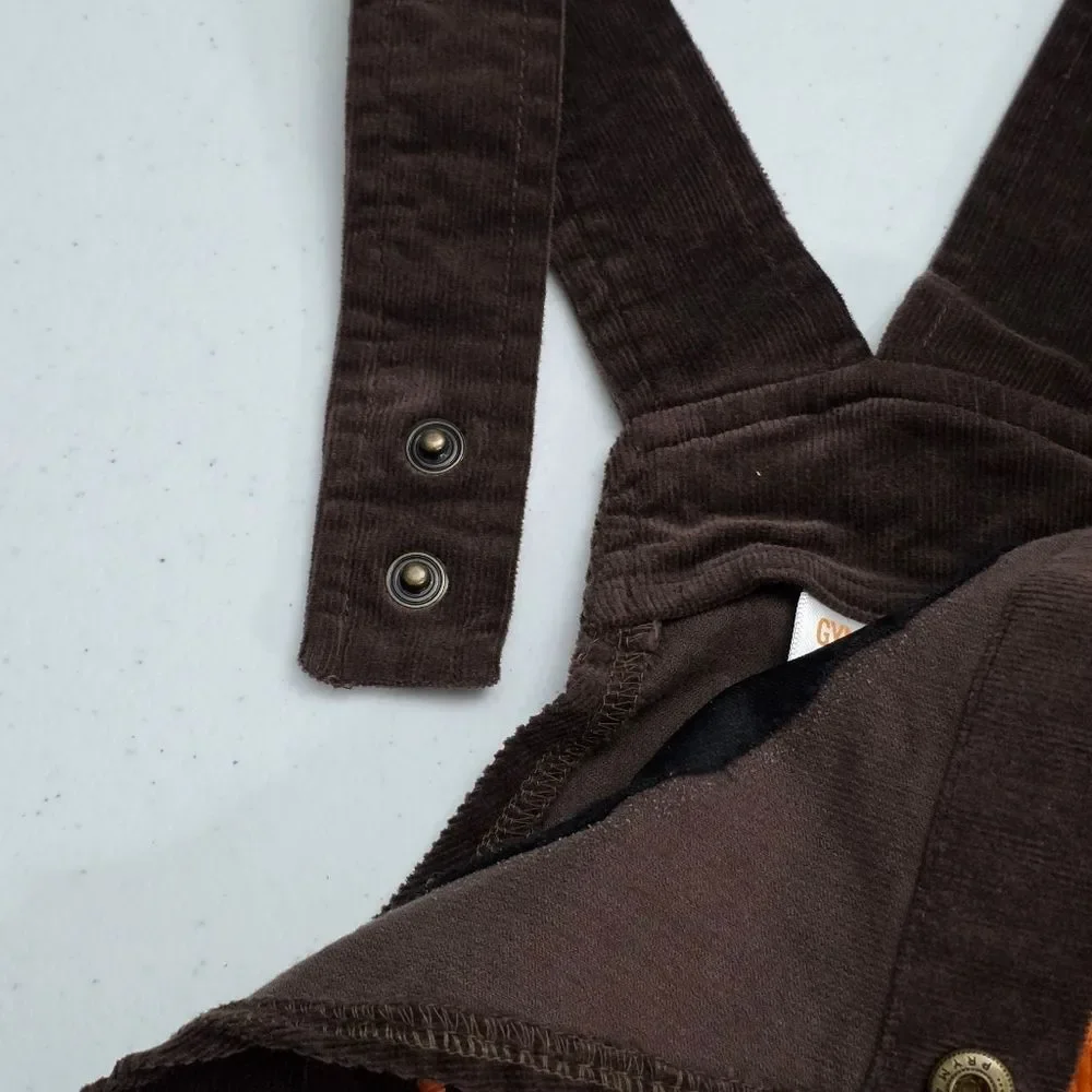 Gymboree Girls Embroidered Turkey Thanksgiving Corduroy Overalls Dress Size 10